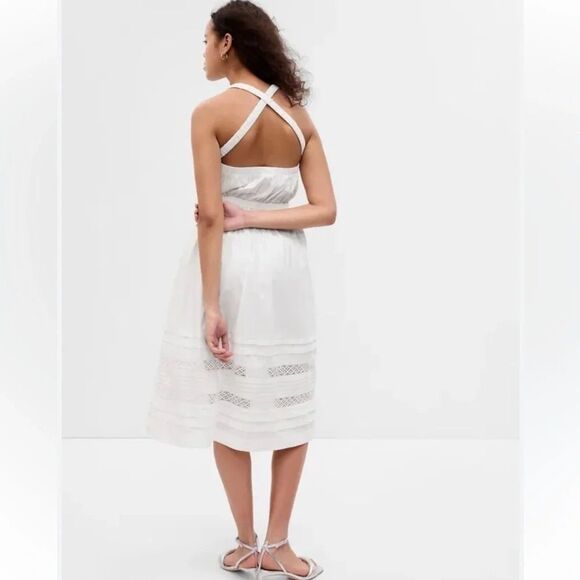 Gap Lace Cross-Back Midi Dress White
Tiered Eyelet Lined Pockets Womens tall M - Picture 2 of 9